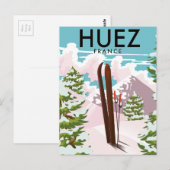 Huez France Retro Skiposter Postkarte (Vorne/Hinten)