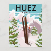 Huez France Retro Skiposter Postkarte (Vorderseite)