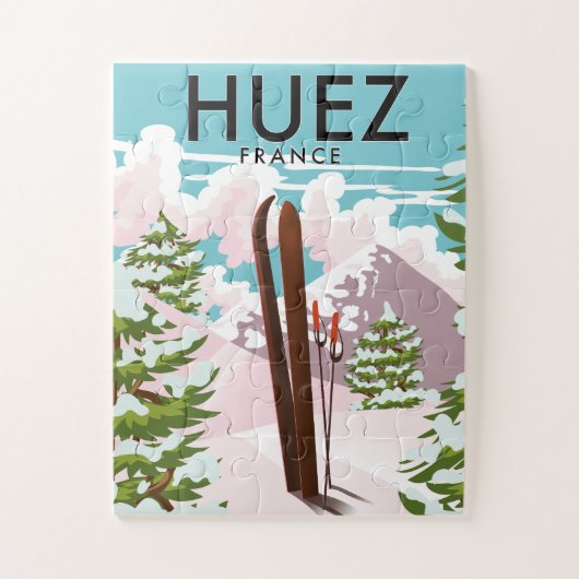 Huez France Retro Skiposter Puzzle (Vertikal)