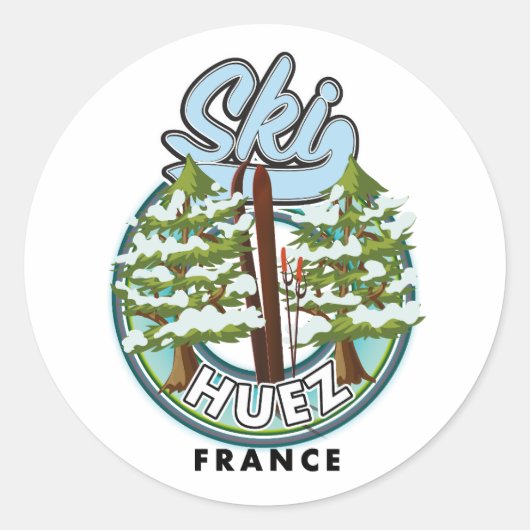 Huez Ski france Retro-Logo Runder Aufkleber (Vorderseite)