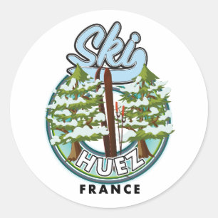 Huez Ski france Retro-Logo Runder Aufkleber