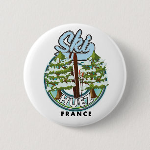 Huez Ski Frankreich Retro-Logo  Button