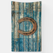 Hufeisen auf blauen hölzernen Brettern Banner (Vertikal)