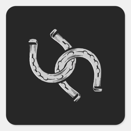 Hufeisen auf Schwarz Quadratischer Aufkleber (Vorderseite)