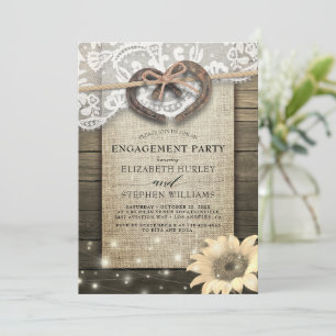 Hufeisen Burlap Lace Sunflowers Engagement Party Einladung