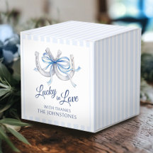 Hufeisen Hochzeit Blaue Schleife Aquarell