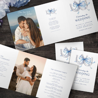 Hufeisen-Hochzeitsprogramm blaues Band Foto Dreifach-gefaltete Programmkarte