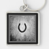 Hufeisen in Schwarz und Grau Kariert Schlüsselanhänger (Vorne)