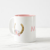 Hufeisen mit Blume und Monogramm Zweifarbige Tasse (Vorderseite Links)