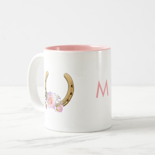 Hufeisen mit Blume und Monogramm Zweifarbige Tasse (Vorderseite Links)