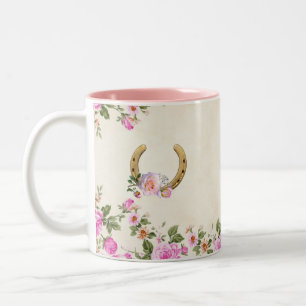 Hufeisen mit Blumen auf Beige Zweifarbige Tasse