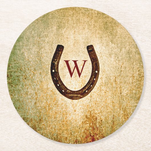 Hufeisen-Monogramm-Untersetzer aus Papier Runder Pappuntersetzer (Vorderseite)