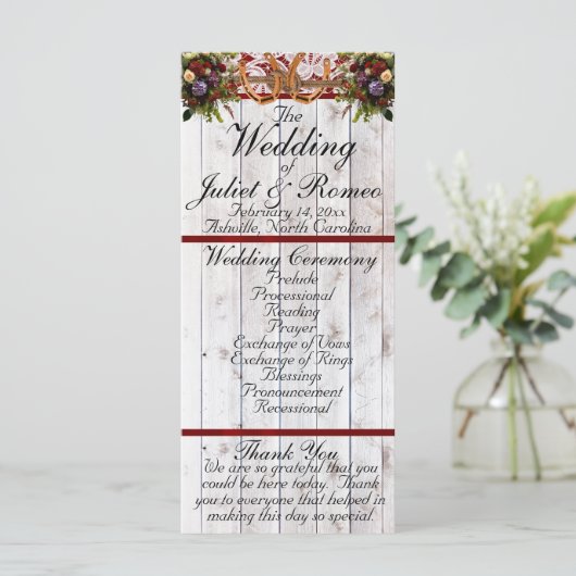 Hufeisen, Ribbon & Spitzen - Rote Hochzeit Programm (Stehend Vorderseite)