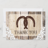 Hufeisen-rustikales Holz und Spitze danken Ihnen Dankeskarte (Vorderseite)