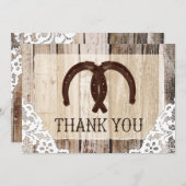 Hufeisen-rustikales Holz und Spitze danken Ihnen Dankeskarte (Vorne/Hinten)