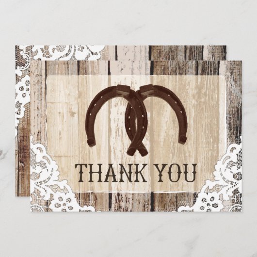 Hufeisen-rustikales Holz und Spitze danken Ihnen Dankeskarte (Vorne/Hinten)