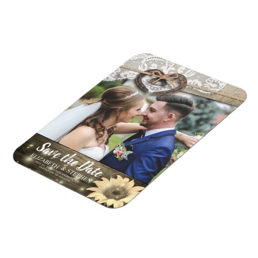 Hufeisen Sonnenblumen Hochzeit speichern das Date Magnet (Linke Seite)