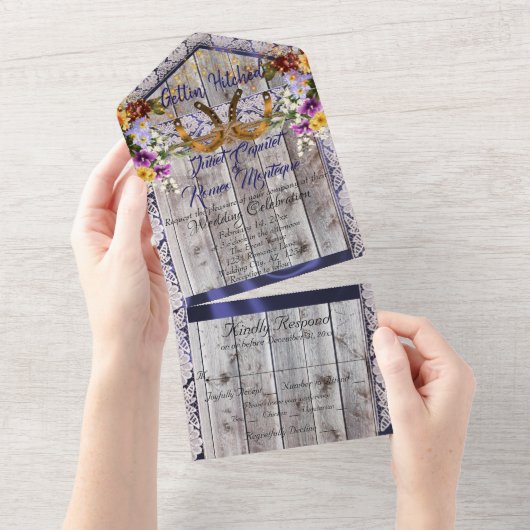 Hufeisen & Spitzen Gettin' Hitched Wedding All In One Einladung (Abreißen)