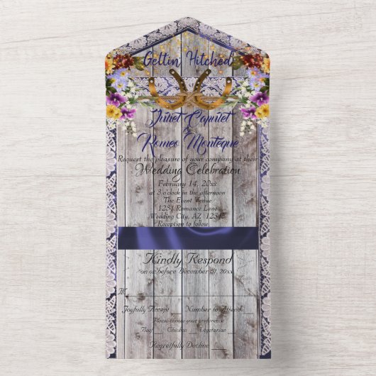 Hufeisen & Spitzen Gettin' Hitched Wedding All In One Einladung (Innen Boden)