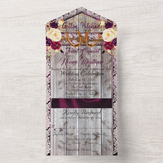 Hufeisen, Spitzen und Wildblumen werden heftig All In One Einladung (Innen Boden)