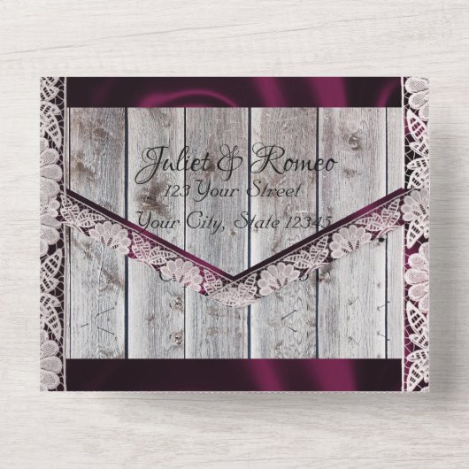 Hufeisen, Spitzen und Wildblumen werden heftig All In One Einladung (Rückseite)