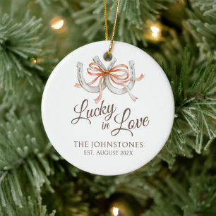 Hufeisen und Bänder glücklich in der Liebe Hochzei Keramik Ornament