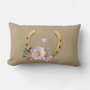 Hufeisen und Blumen auf Beige Lendenkissen