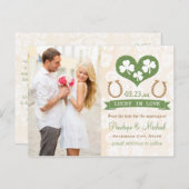 Hufeisen und Kleeblatt Save the Date Ankündigungspostkarte (Vorne/Hinten)