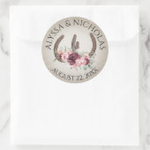 Hufeisen und rosa Blume rustikal Runder Aufkleber (Tasche)