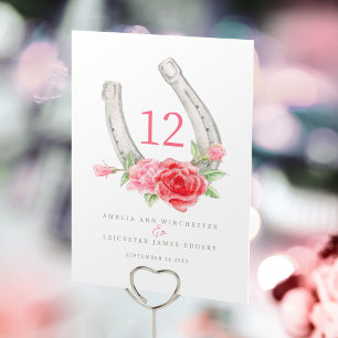 Hufeisen und rosa rote Rosen Monogramm  Tischnummer