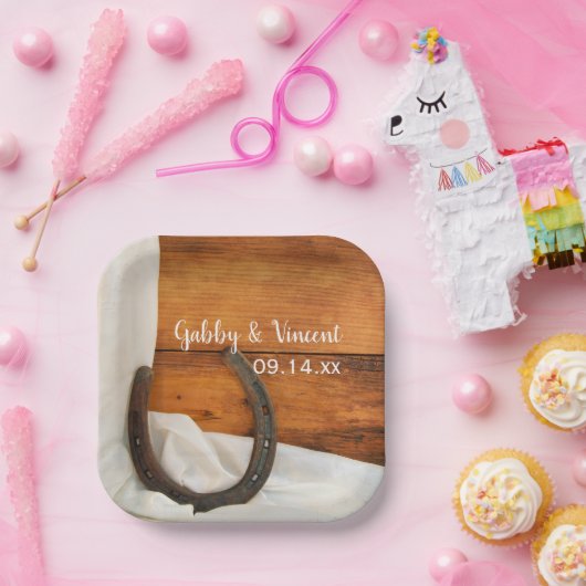 Hufeisen und Satin Country-Barn-Hochzeit Pappteller (Party)