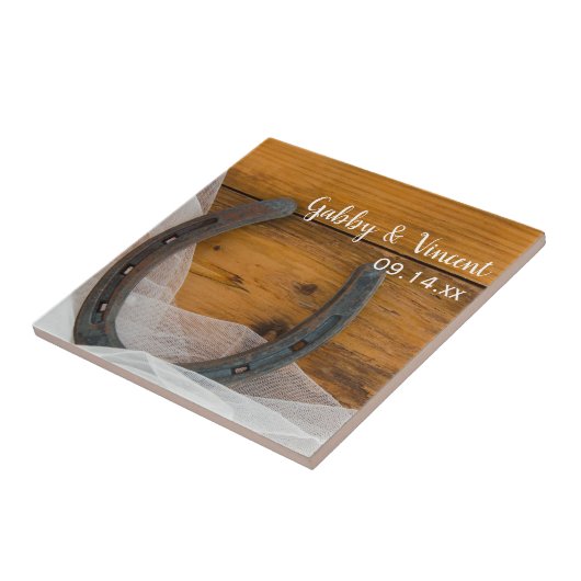 Hufeisen und Schleier Western Hochzeit Fliese (Seite)