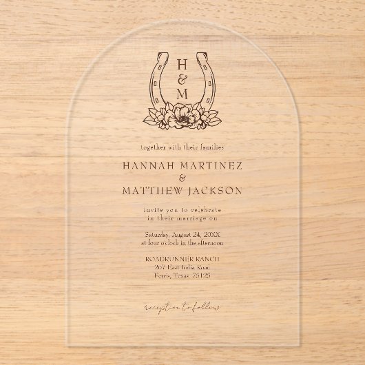 Hufeisen und Wappen Western Acryleinladungen (Vorderseite)