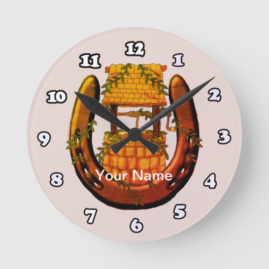 Hufeisenwünschuhr Runde Wanduhr (Vorderseite)