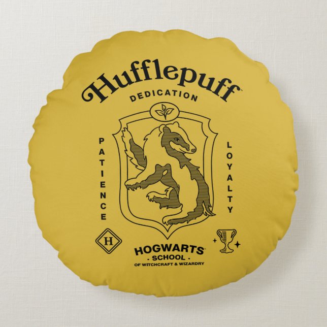 HUFFLEPUFF™ Dedication Patience Loyalty Crest Rundes Kissen (Vorderseite)