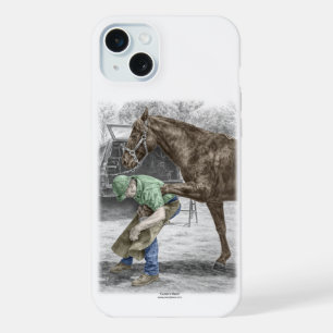 Hufschmied beim Beschlagen eines Pferdes iPhone 15 Plus Hülle