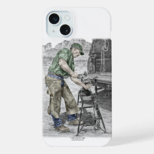 Hufschmied beim Gebrauch eines Ambosses iPhone 15 Plus Hülle