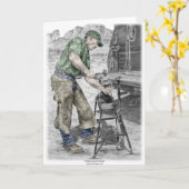 Hufschmied-Schmied, der Amboss verwendet Karte (Gelbe Blume)