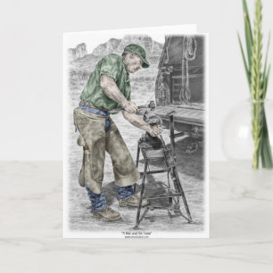 Hufschmied-Schmied, der Amboss verwendet Karte