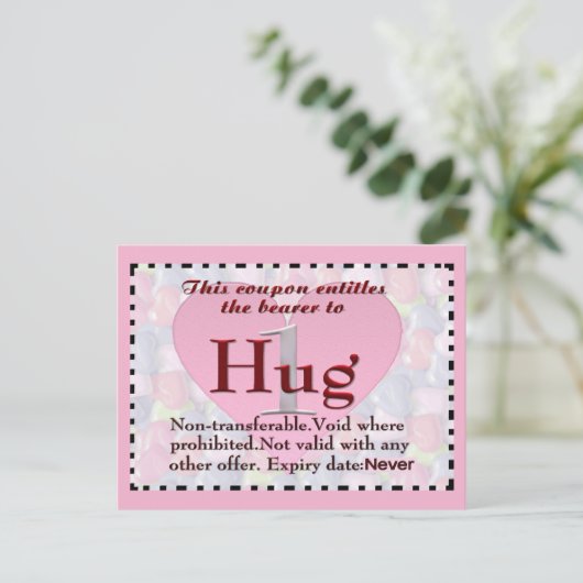 Hug Coupon Postkarte (Stehend Vorderseite)