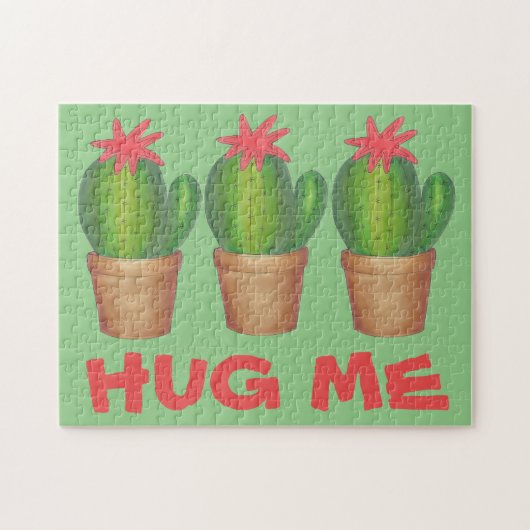 Hug Me Green Cactus Cacti Cactuses Potted Pflanze Puzzle (Horizontal)