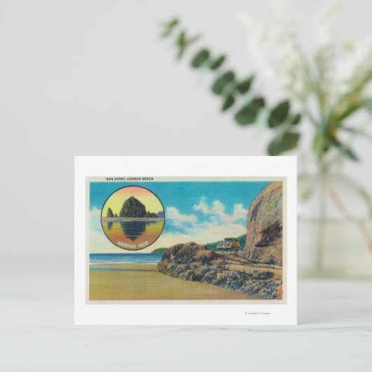 Hug Point in Cannon Beach und Haystack Rock Postkarte (Stehend Vorderseite)