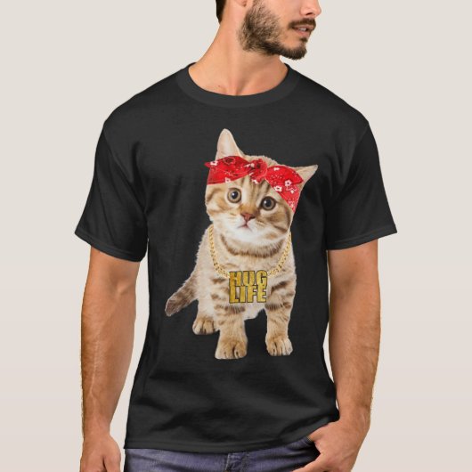 Hug Thug Gangster Life Gold Chain Ca Gangsta Cat T-Shirt (Vorderseite)