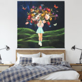 Huge Bouquet Girl Dark Sky Surreal Collage Leinwanddruck (Insitu (Schlafzimmer))