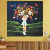 Huge Bouquet Girl Dark Sky Surreal Collage Leinwanddruck (Insitu (Wohnzimmer))