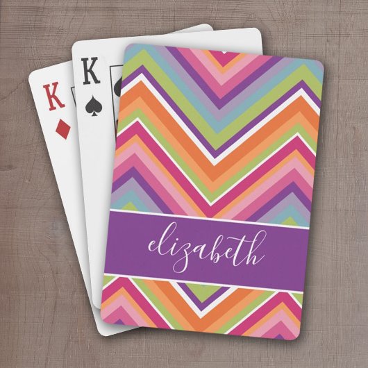 Huge Colorful Chevron Pattern with Name purple Spielkarten
