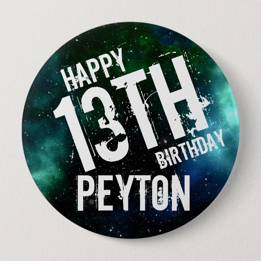 HUGE Galaxy Green Blue Personalisiert Birthday Par Button (Vorderseite)