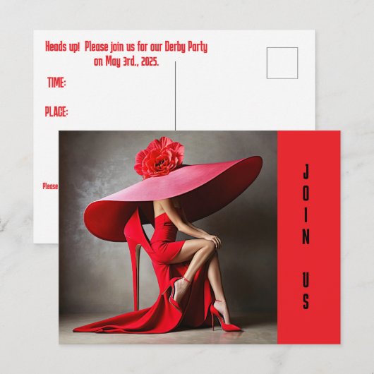 HUGE HAT DERBY-PARTY EINLADUNG (Vorne/Hinten)
