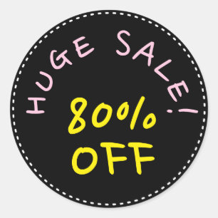 "HUGE SALE!" "80% OFF" Rundaufkleber Runder Aufkleber