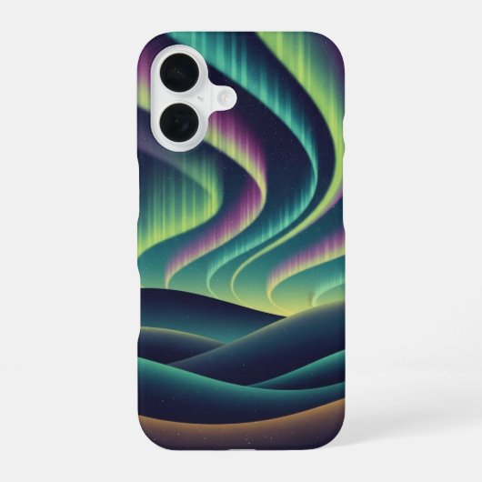 Hügel mit Retro-Aurora iPhone 16 Hülle (Rückseite)